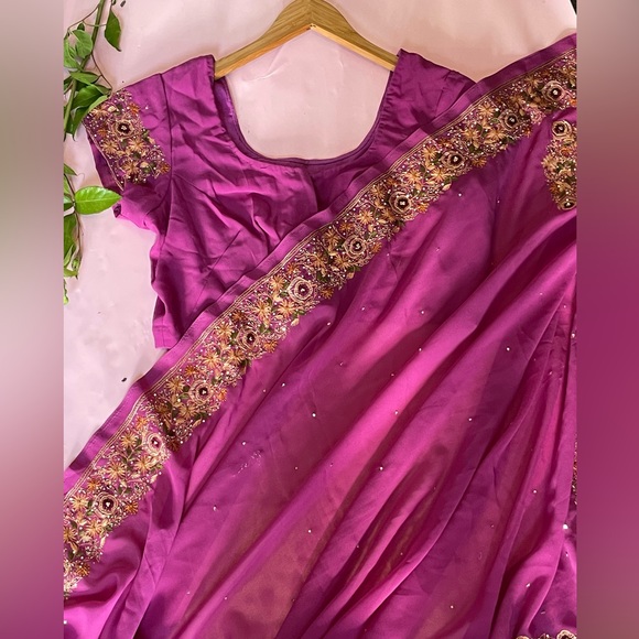 Sona chaandi pink threading embroidery sari designer wedding magenta - Picture 2 of 2
